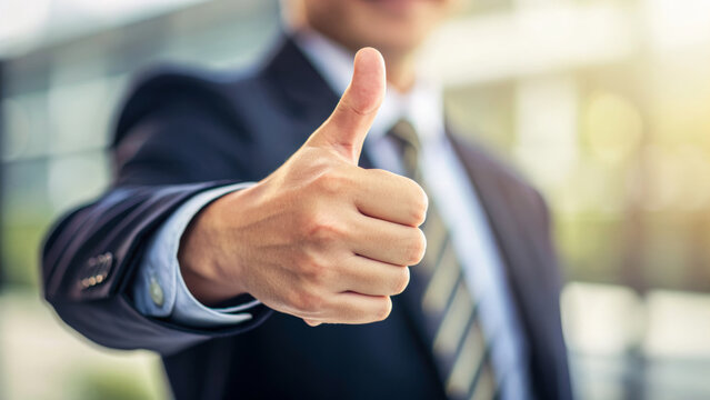 Proactive risk management shown by businessperson giving thumbs up gesture with confidence