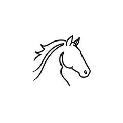 An elegant and minimalist line art illustration capturing the profile of a majestic horse's head, conveying a sense of freedom, strength, and natural beauty in a sleek, modern artistic style