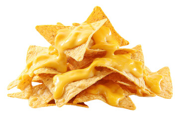 Nachos with melted cheese isolated on transparent background