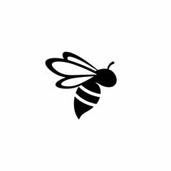 Minimalist black and white silhouette of a bee in flight, abstract and clean vector illustration, perfect for logos and branding