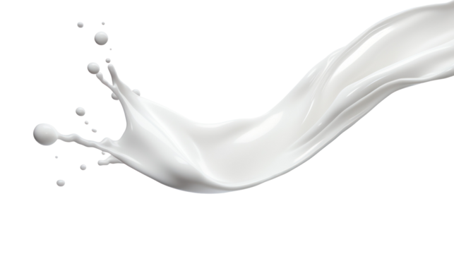 Milk splash in a smooth curve shape realistic droplets on transparent background