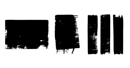 Abstract black paint shapes grunge textured elements isolated on white background