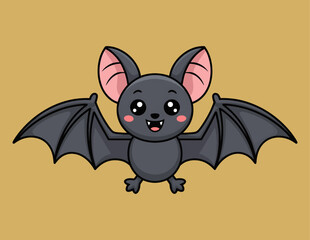 Adorable cartoon bat with big eyes and open wings