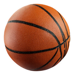 Orange basketball with detailed leather texture and black lines on transparent background