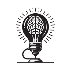 Obraz premium Brain Idea Lamp Logo – Smart Intelligence Light Bulb Vector Design
