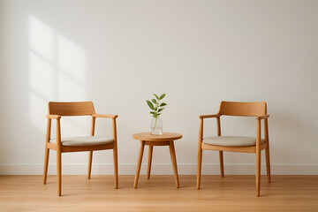 Symmetrical Minimalist Interior with Twin Wooden Chairs