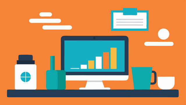 Biohackers Desk A modern desk with a laptop open to graphs showing health trends alongside stacks of supplement bottles and a glass of water.