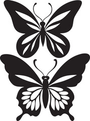 Obraz premium Two elegant black and white silhouettes of butterflies in flight for decoration