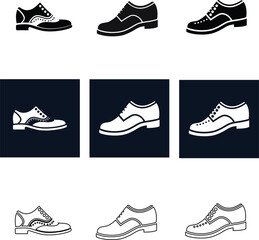 Modern shoe footwear vector icon set on a black background, great for fashion branding, online store graphics, and stylish marketing materials.
