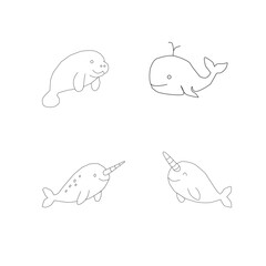 seamless pattern with sea animals. Seamless sea animals pattern. Cute ocean doodle set. Hand drawn marine creatures. Cartoon sea life vector. Aquatic animals illustration. Kawaii underwater bundle.
