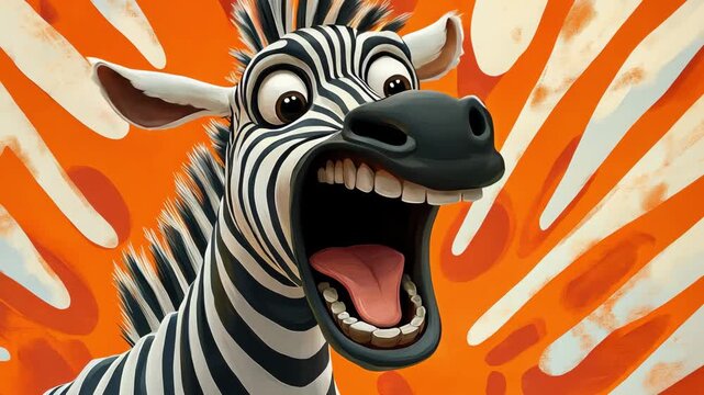 Cartoon zebra yawning with orange background