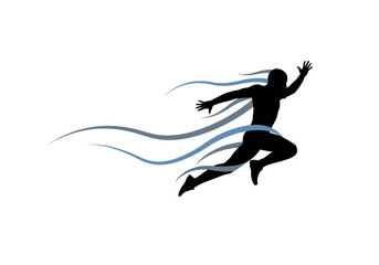 Fototapeta premium Dynamic silhouette of a person running with energetic speed lines.