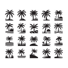 Fototapeta premium Palm Tree Icon Set — Tropical Silhouette Vector and Logo