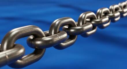 Fototapeta premium Metal chain link with blue background.