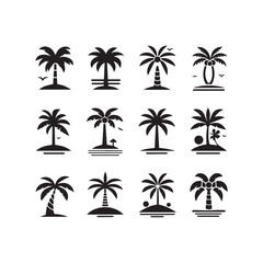 Fototapeta premium Palm Tree Icon Set — Tropical Silhouette Vector and Logo