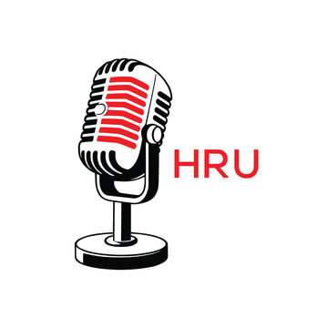 HRU Microphone Company logo. HRU Retro Mic logo design for entrepreneur and business. HRU Entertainment Branding best icon.
