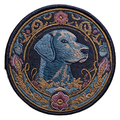 Vintage Dog Patch with Embroidered Floral Design and Canine Art Motif