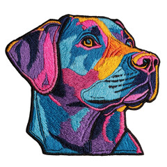 Vibrant Dog Embroidery Art: Bold Hand-Stitched Animal Portrait for Textile Decor and Unique Gift