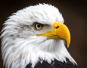 Fototapeta premium Close-up of a majestic eagle head with white feathers and a sharp yellow beak. Powerful and detailed, perfect for wildlife, nature, or bird-themed projects and designs