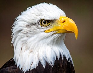 Fototapeta premium Close-up of a majestic eagle head with white feathers and a sharp yellow beak. Powerful and detailed, perfect for wildlife, nature, or bird-themed projects and designs