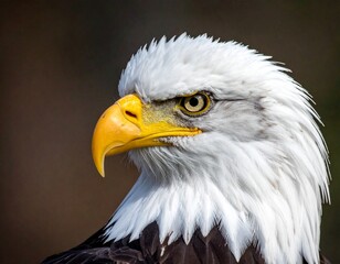 Fototapeta premium Close-up of a majestic eagle head with white feathers and a sharp yellow beak. Powerful and detailed, perfect for wildlife, nature, or bird-themed projects and designs