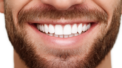 Smiling Man Mouth with White Teeth Isolated on Transparent Background, Dental Health Concept, Oral Care, Clean Dentistry and Confidence Symbol