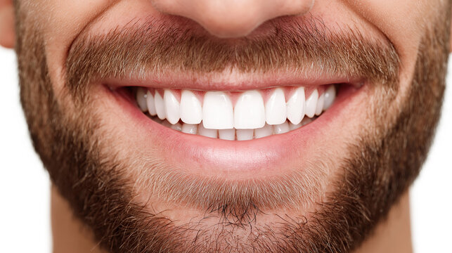 Smiling Man Mouth with White Teeth Isolated on Transparent Background, Dental Health Concept, Oral Care, Clean Dentistry and Confidence Symbol