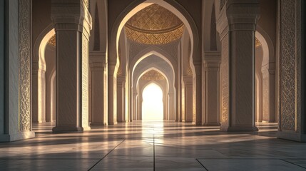 Obraz premium Sunlit, ornate mosque hallway