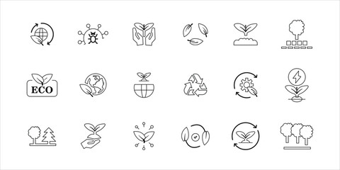 environment icons set. renewable, ECO, earth and more. simple line vector illustration