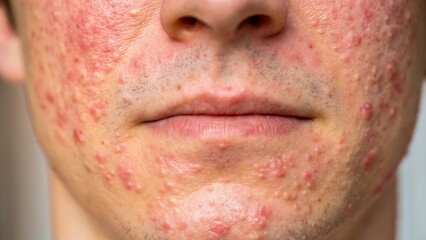 Inflamed skin texture with pustules and redness face