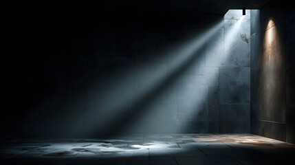 Product showcase with spotlight. Black studio room bckground. Use as montage fr product display