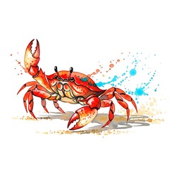 Watercolor illustration of a red crab isolated on white background