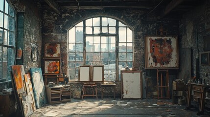 Urban art studio with large window