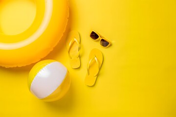 Summer Vacation Essentials on Yellow Background