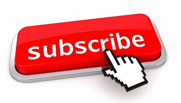 subscribe button with hand cursor on white background - Powered by Adobe