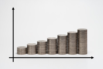 積みあがるコインでお金が増えていくグラフのイメージ