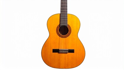 Obraz premium classical acoustic guitar with natural wood finish on neutral background