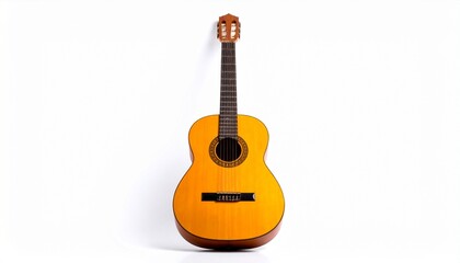 Obraz premium classical acoustic guitar with natural wood finish on neutral background