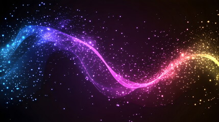 Obraz premium Colorful light waves create a stunning visual effect in a dark background, showcasing vibrant hues of purple, blue, pink, and yellow