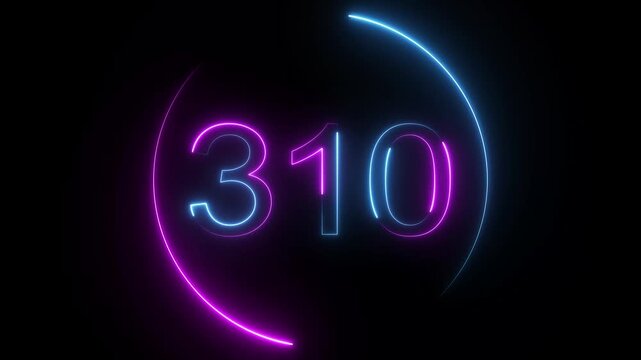 A dynamic circular animation, and glowing neon number 310 animation . on a black background. and creating a stunning video.4k video