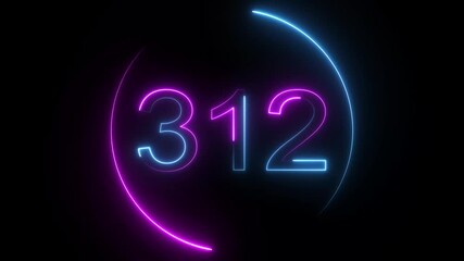 A dynamic circular animation, and glowing neon number 312 animation . on a black background. and creating a stunning video.4k video