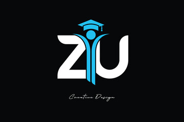 ZU Creative Education monogram Logo Design Academic Graduation Symbol with Student Icon for Learning, Training & Professional Branding