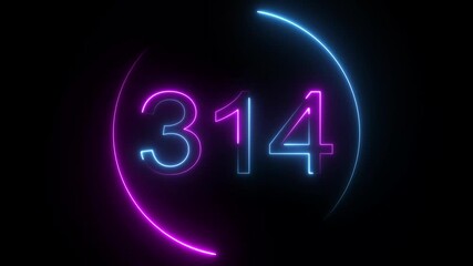 A dynamic circular animation, and glowing neon number 314 animation . on a black background. and creating a stunning video.4k video