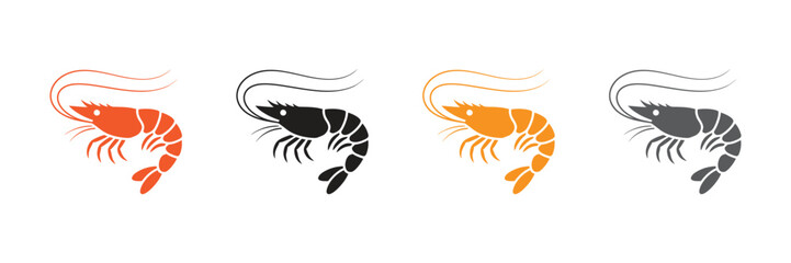 Fresh shrimp seafood icons for restaurants and menus