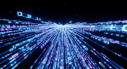 Abstract digital data streams flowing through space, creating a futuristic visual experience.