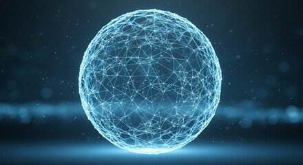 Glowing Network Sphere with Abstract Tech.