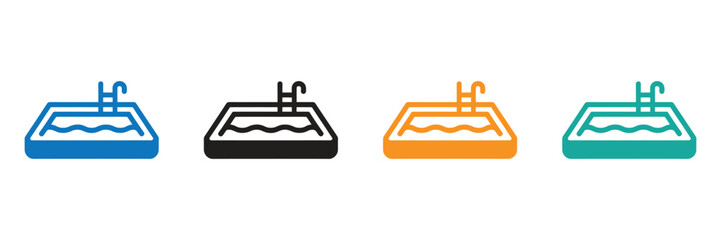 Colorful swimming pool icons for summer fun designs,Ladder in Swimming Pool Isolated Line Icon Style Design. Simple Vector Illustration