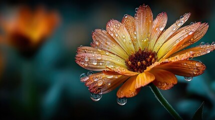 Orange petal with water droplet in soft natural lighting