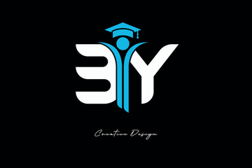 BY Creative Education monogram Logo Design Academic Graduation Symbol with Student Icon for Learning, Training & Professional Branding