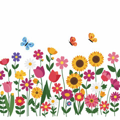Vibrant floral meadow with butterflies: perfect for spring, summer, and joyful designs